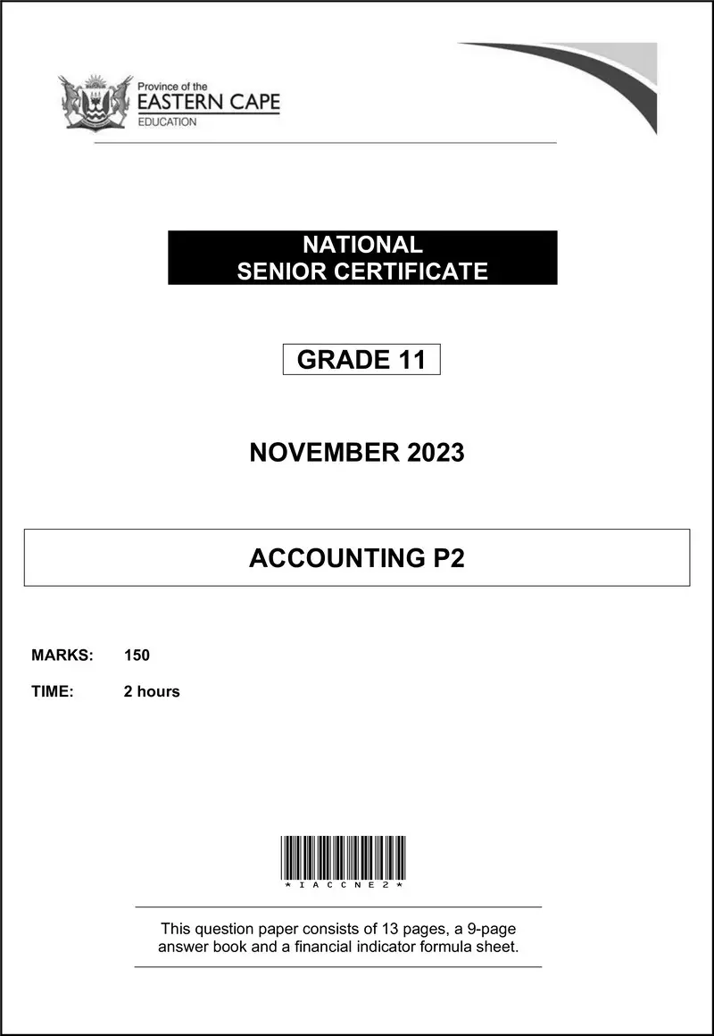Grade 11 Accounting past paper 2023 – accounting p2 gr11 qp nov2023 eng d