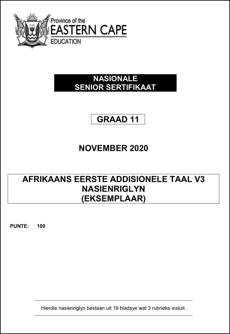 Grade 11 Afrikaans past paper 2020 – afr fal p3 memo gr11 nov2020 d