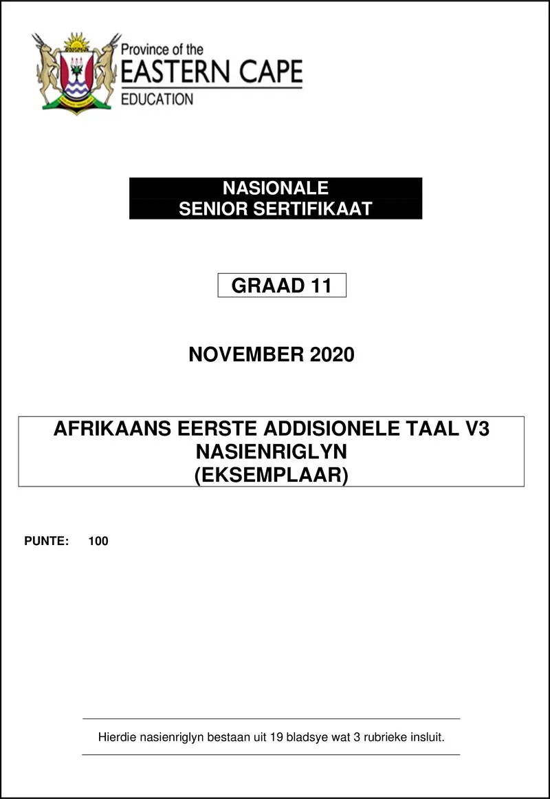 Grade 11 Afrikaans past paper 2020 – afr fal p3 memo gr11 november 2020