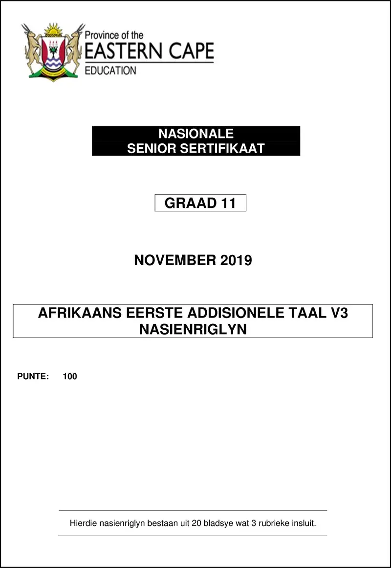 Grade 11 Afrikaans past paper 2019 – afr fal p3 memo graad 11 november 2019