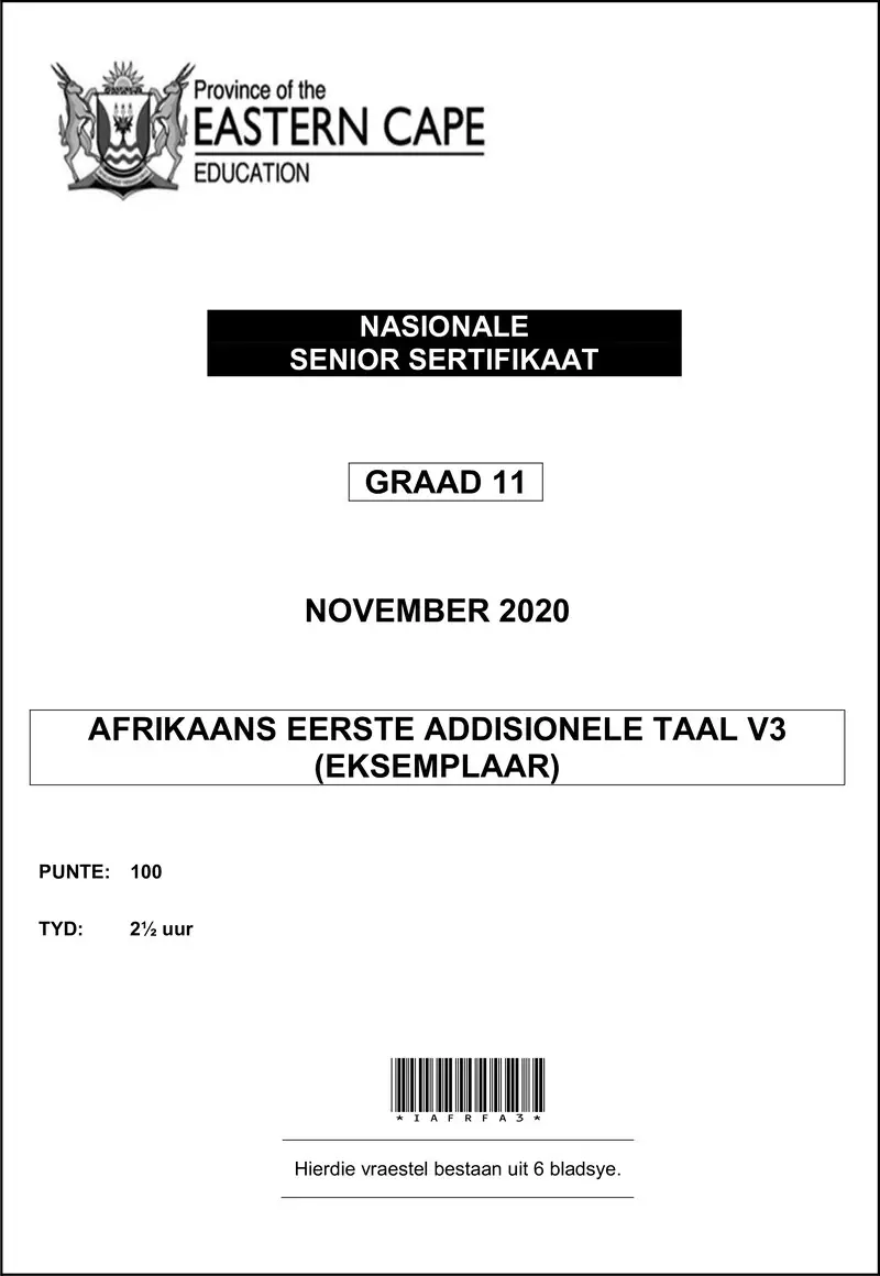 Grade 11 Afrikaans past paper 2020 – afr fal p3 qp gr11 nov2020 d