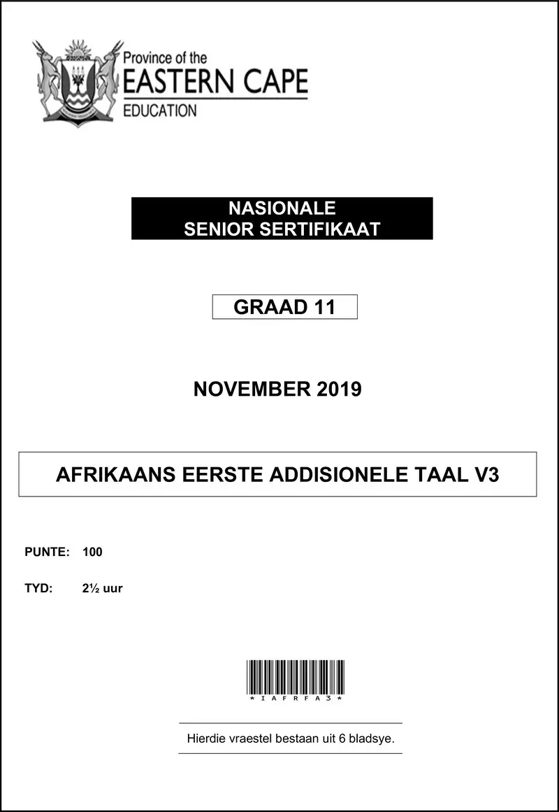 Grade 11 Afrikaans past paper 2019 – afr fal p3 qp gr11 november 2019 d