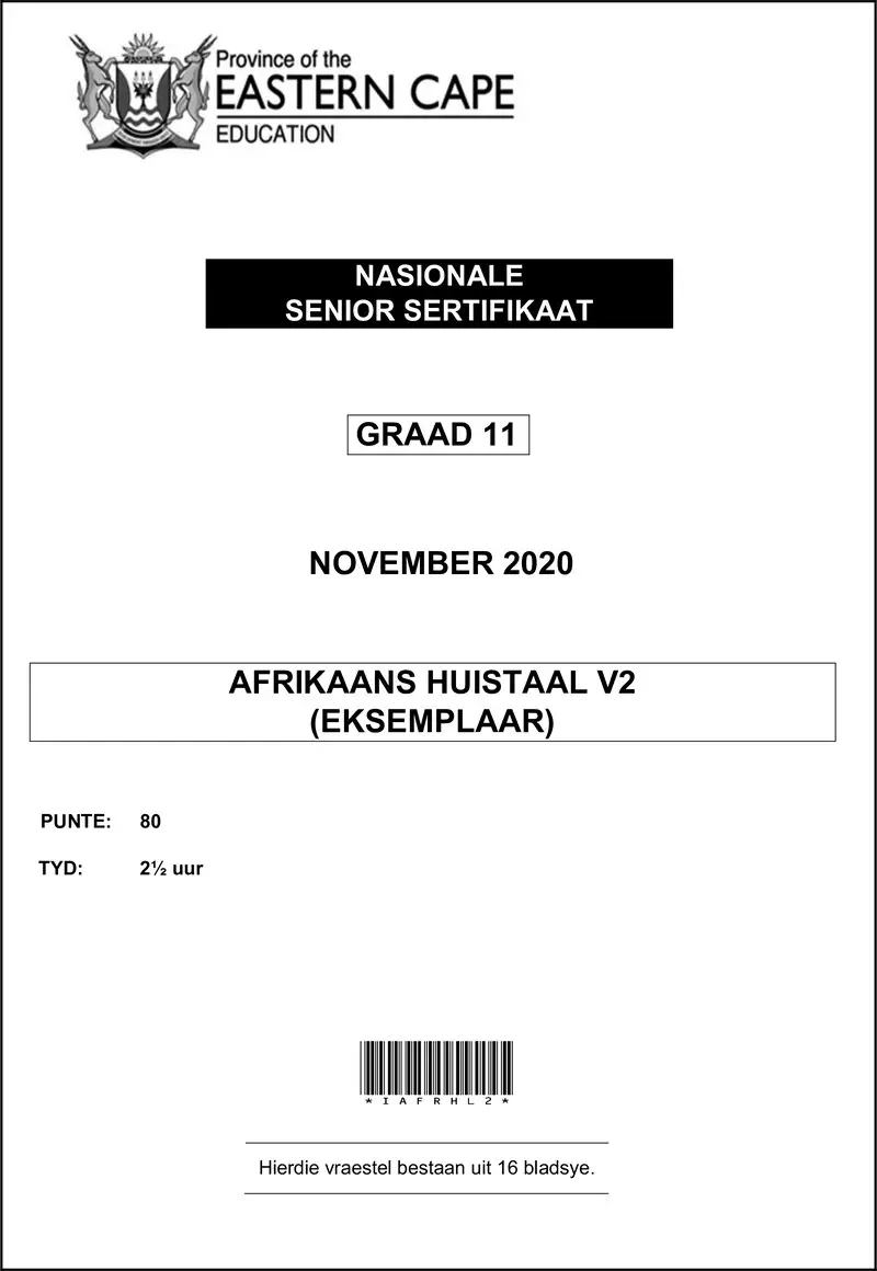 Grade 11 Afrikaans past paper 2020 – afrhl p2 gr11 qp memo nov2020 d