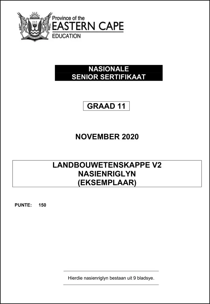 Grade 11 Landbouwetenskappe past paper 2020 – agric sc p2 memo gr11 nov2020 afr d