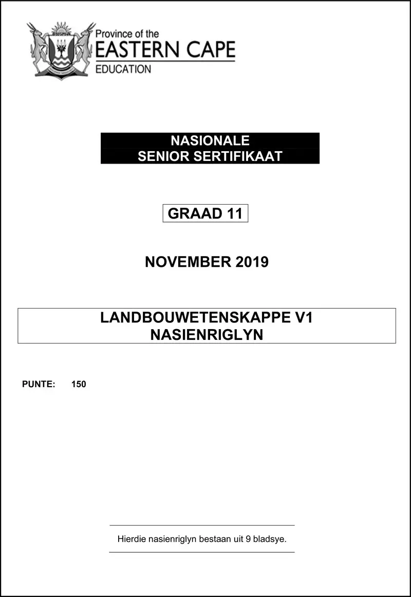 Grade 11 Landbouwetenskappe past paper 2019 – agric sciences p1 gr11 memo nov2019 afr d