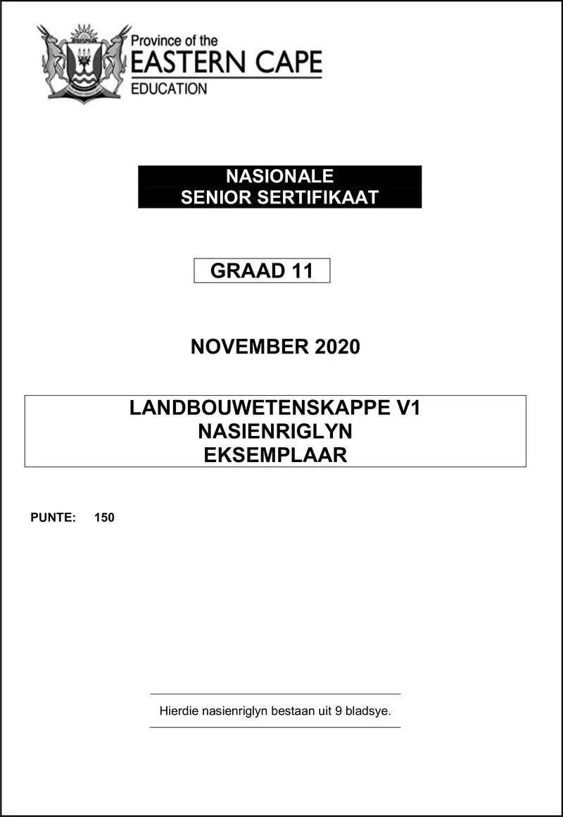 Grade 11 Landbouwetenskappe past paper 2020 – agric sciences p1 gr11 memo nov2020 afr d