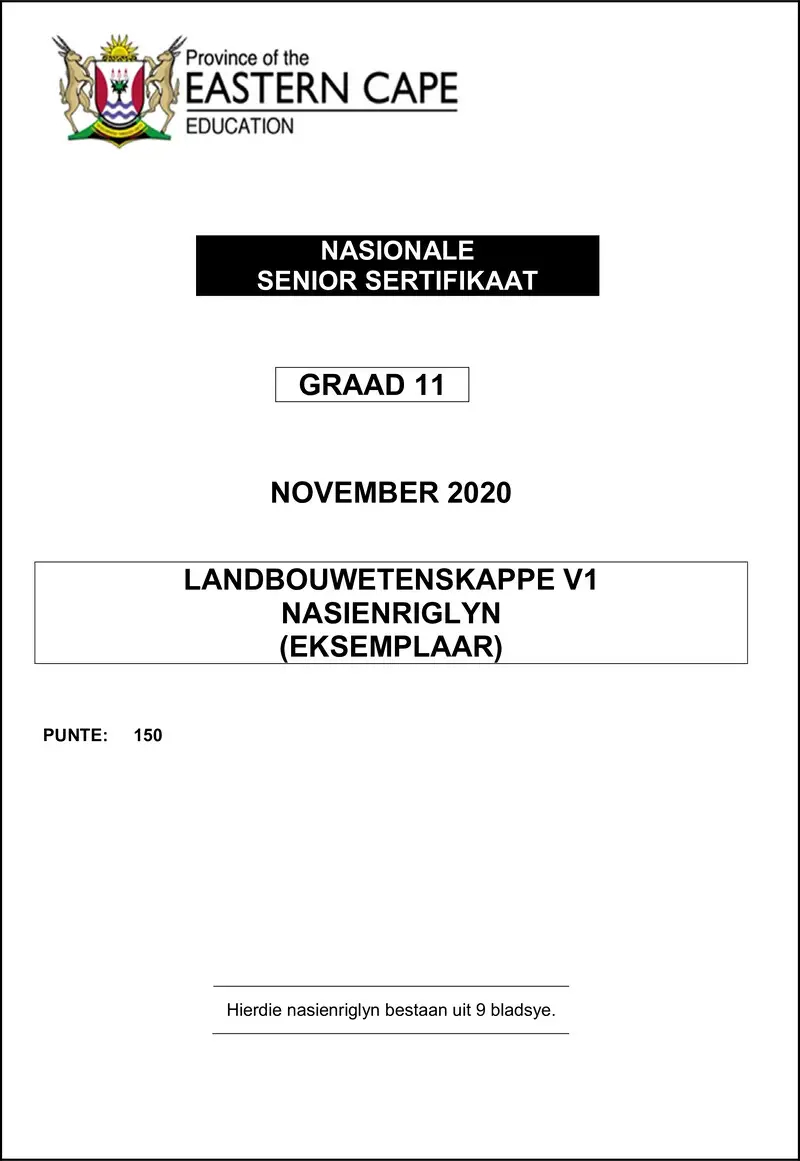 Grade 11 Landbouwetenskappe past paper 2020 – agric sciences p1 gr11 memo nov2020 afr