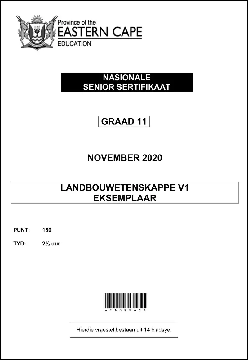 Grade 11 Landbouwetenskappe past paper 2020 – agric sciences p1 gr11 qp memo nov2020 afr d