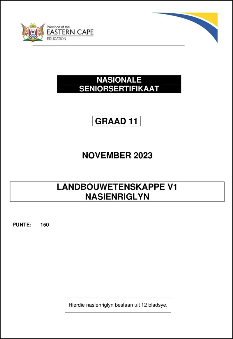 Grade 11 Landbouwetenskappe past paper 2023 – agric sciences p1 memo gr11 nov 2023 afr