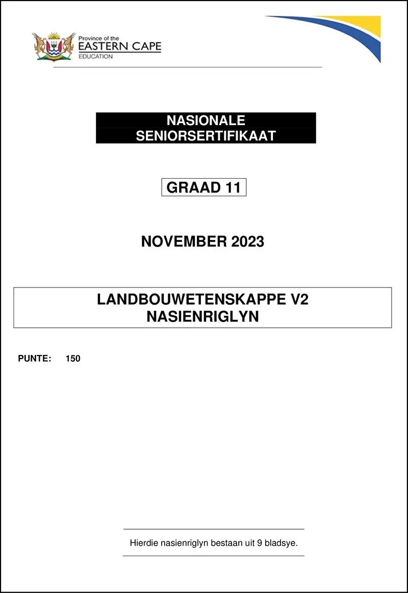 Grade 11 Landbouwetenskappe past paper 2023 – agric sciences p2 gr11 memo nov2023 afr