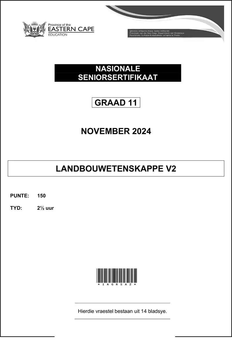 Grade 11 Landbouwetenskappe past paper 2024 – agric sciences p2 gr11 qp nov 2024 afr d