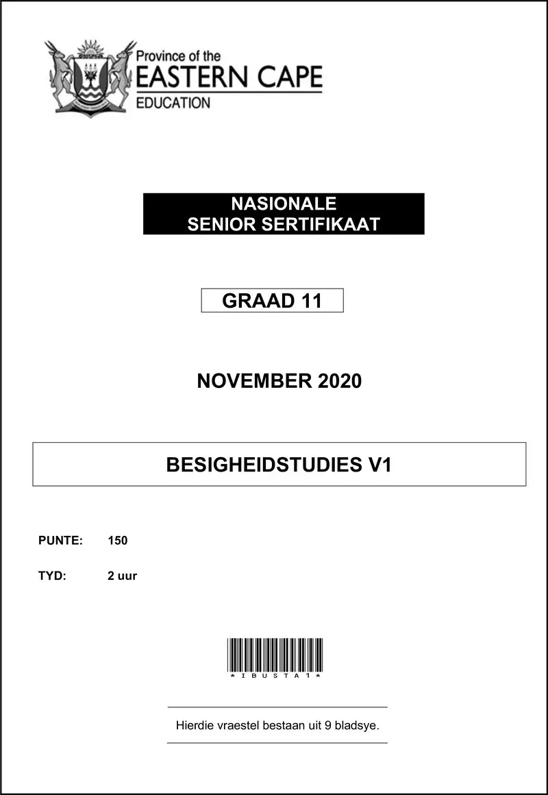 Grade 11 Besigheidstudies past paper 2020 – bstd afr gr 11 p1 qp memo 2020 d