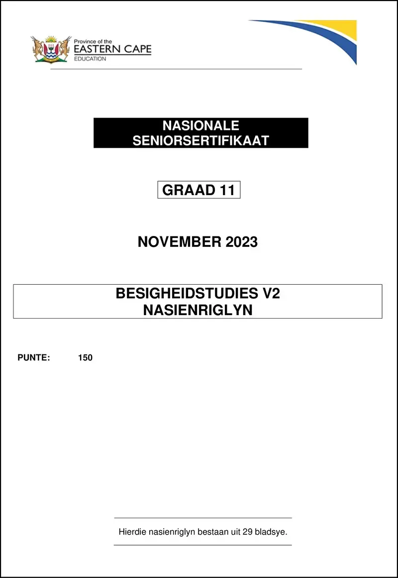 Grade 11 Besigheidstudies past paper 2023 – bus studies p2 gr11 memo nov 2023 afr
