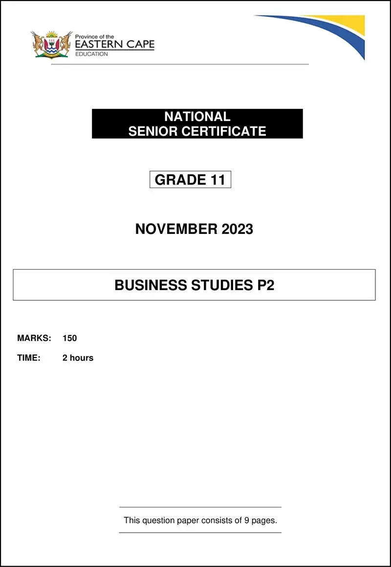 Grade 11 Business Studies past paper 2023 – bus studies p2 gr11 qp nov 2023 eng