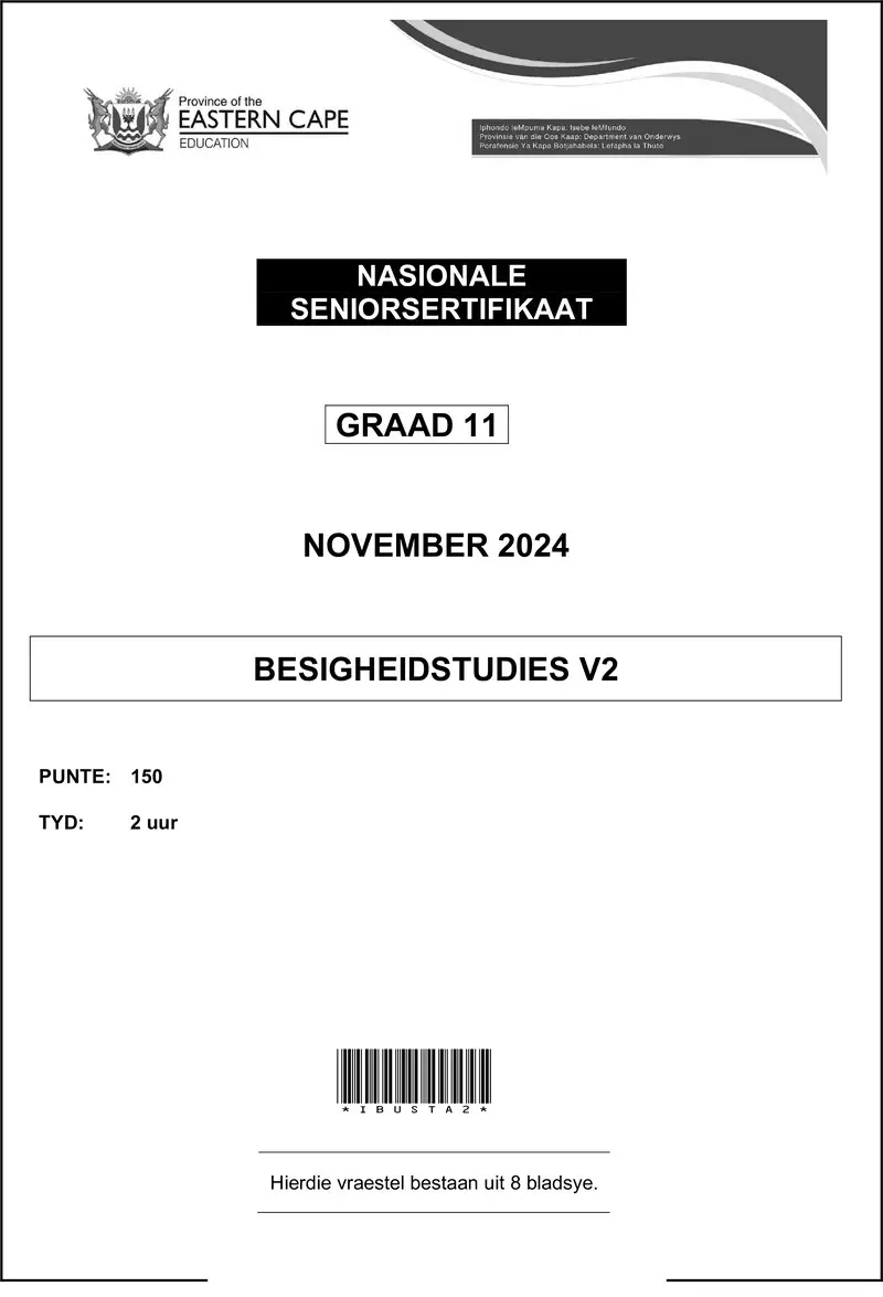 Grade 11 Business Studies past paper 2024 – business studies gr 11 p2 qp afr dd