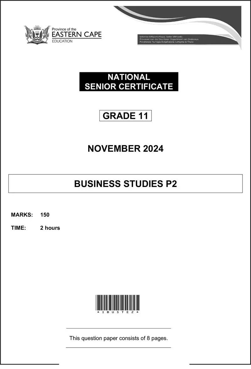 Grade 11 Business Studies past paper 2024 – business studies gr 11 p2 qp eng d