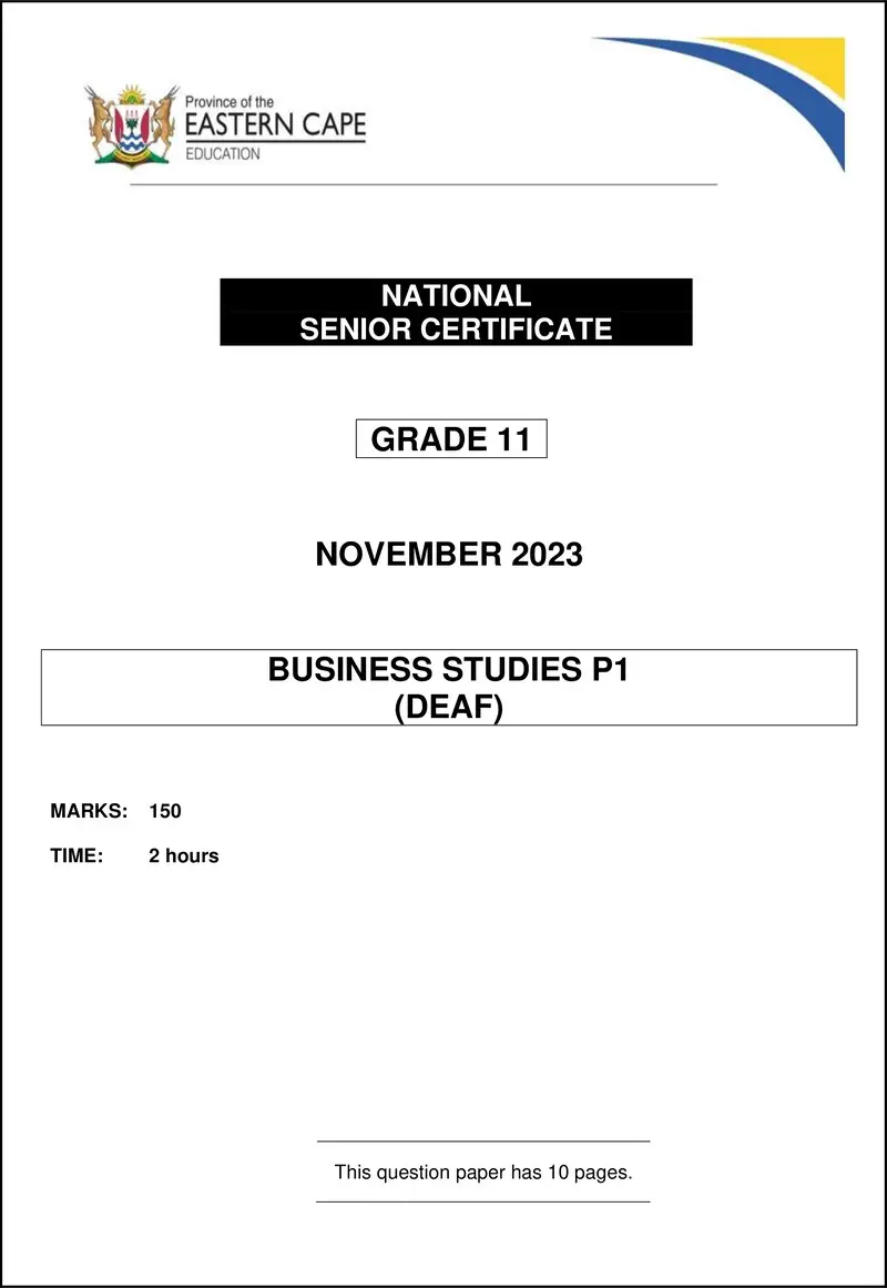Grade 11 Business Studies past paper 2023 – business studies p1 gr11 qp nov2023 deaf