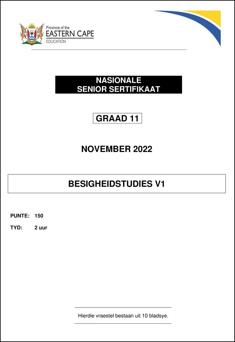Grade 11 Business Studies past paper 2022 – business studies p1 qp gr11 nov2022 afr