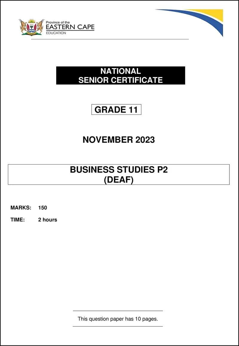 Grade 11 Business Studies past paper 2023 – business studies p2 gr11 qp nov 2023 deaf