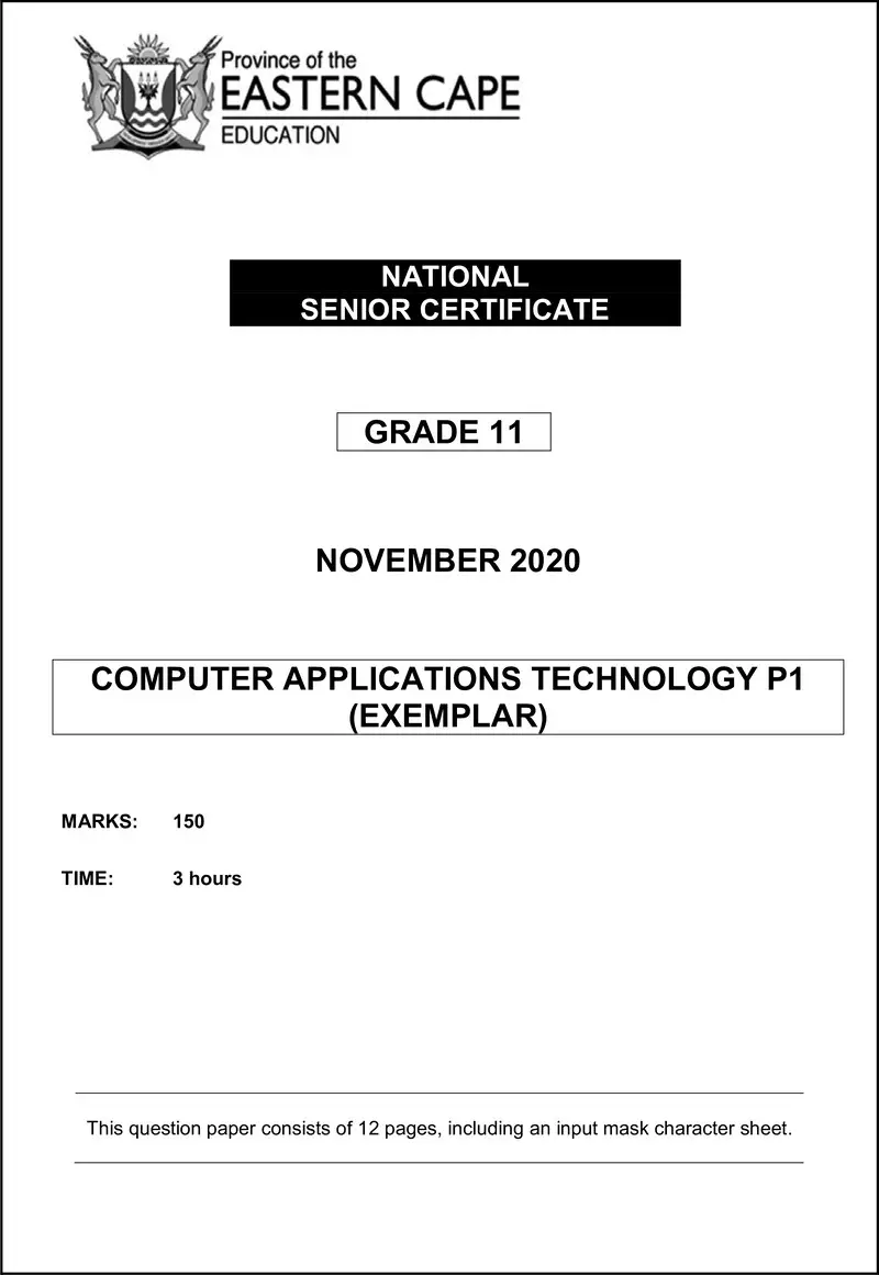 Grade 11 Computer Applications Technology past paper 2020 – cat p1 qp gr11 nov 2020 eng d