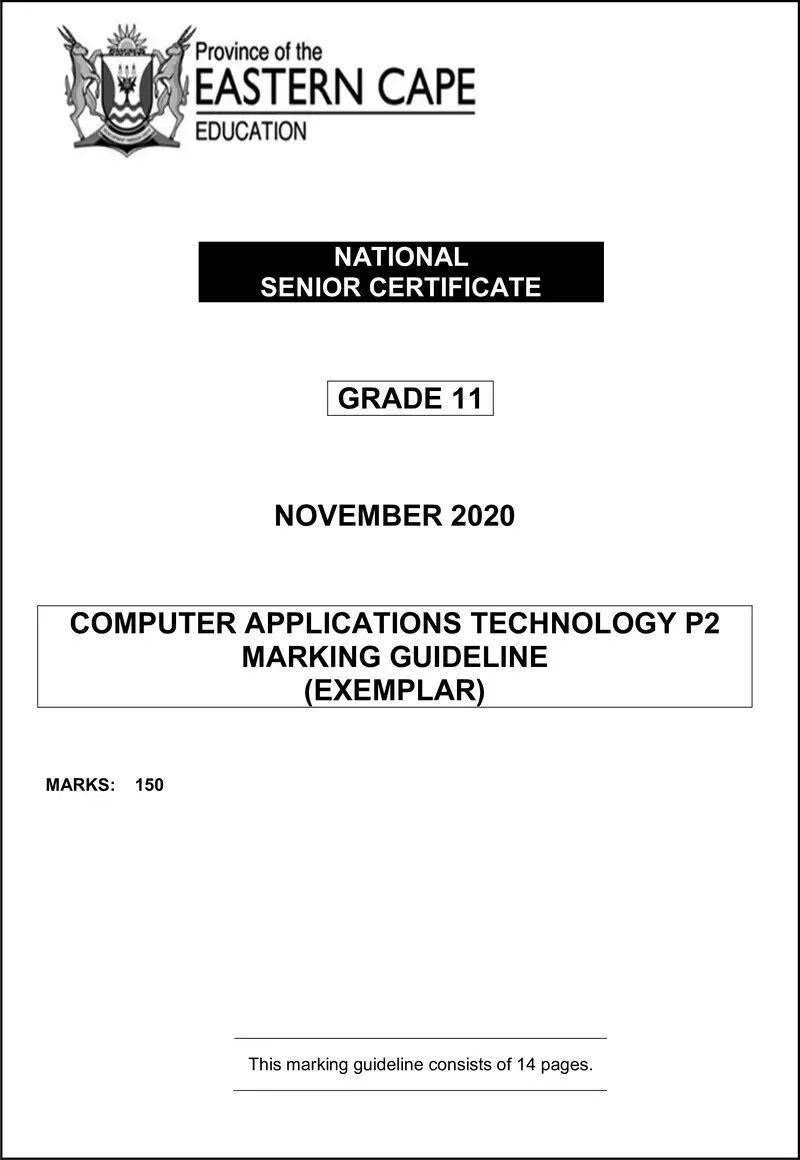 Grade 11 Computer Applications Technology past paper 2020 – cat p2 gr11 memo nov2020 eng d