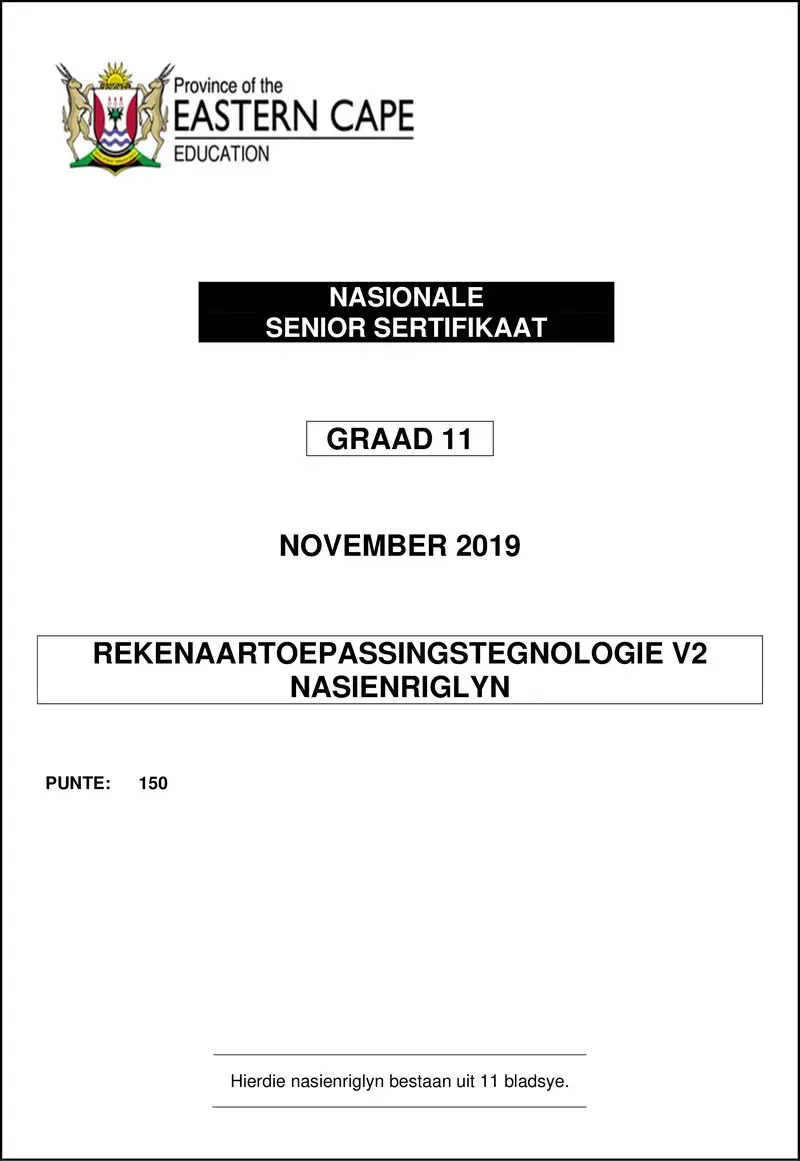 Grade 11 Rekenaartoepassingstegnologie past paper 2019 – cat p2 gr11 memo november 2019 afr