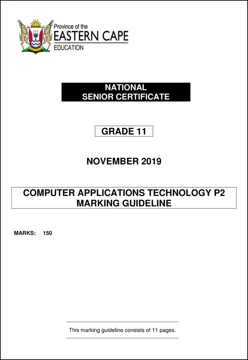 Grade 11 Computer Applications Technology past paper 2019 – cat p2 gr11 memo november 2019 eng