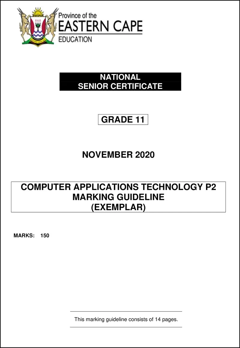 Grade 11 Computer Applications Technology past paper 2020 – cat p2 gr11 memo november 2020 eng