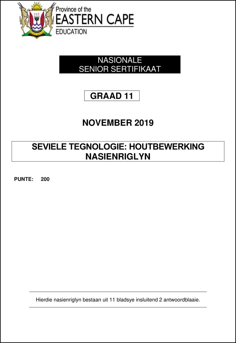 Grade 11 Siviele Tegnologie past paper 2019 – civ tech gr11 memo nov2019 wood afr