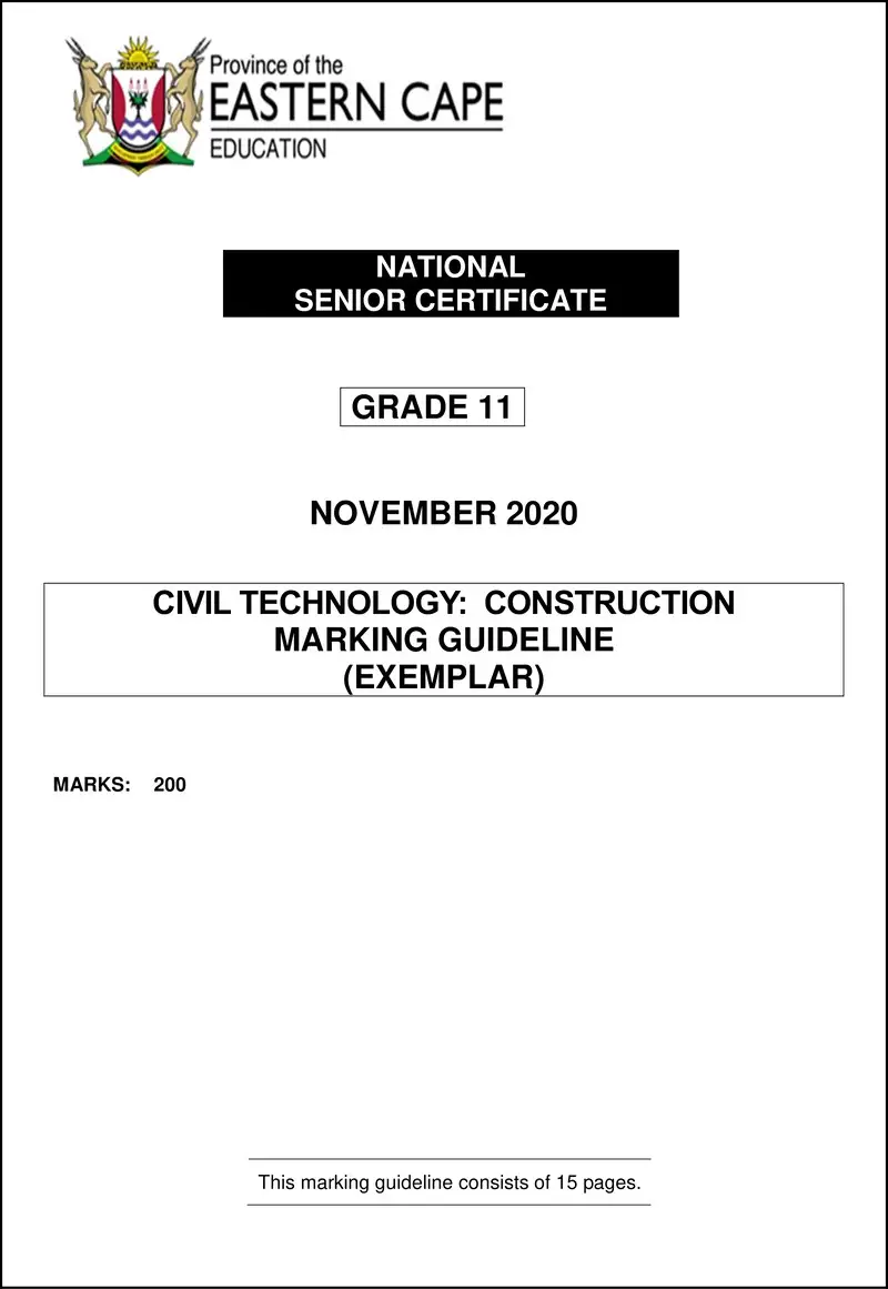 Grade 11 Civil Technology past paper 2020 – cvlt revised gr11 memo eng nov2020 construction