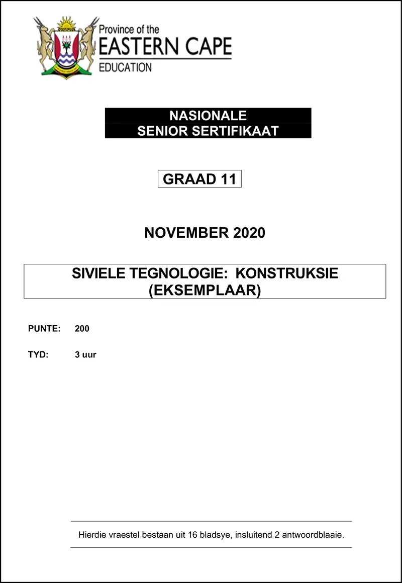 Grade 11 Siviele Tegnologie past paper 2020 – cvlt revised gr11 qp afr nov2020 konstruksie