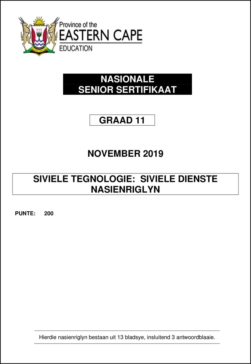 Grade 11 Siviele Tegnologie past paper 2019 – cvlt gr11 memo afr nov 2019 siviele dienste