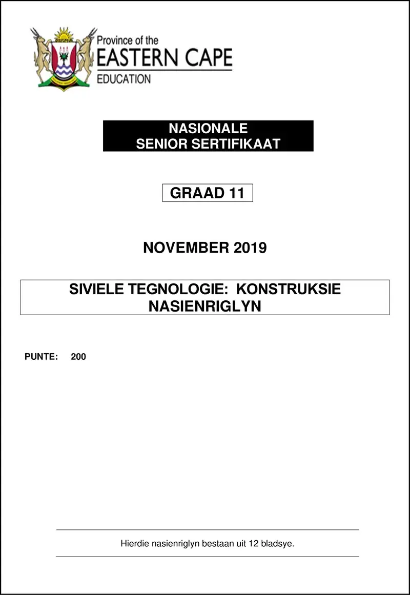Grade 11 Siviele Tegnologie past paper 2019 – cvlt gr11 memo afr nov2019 konstruksie