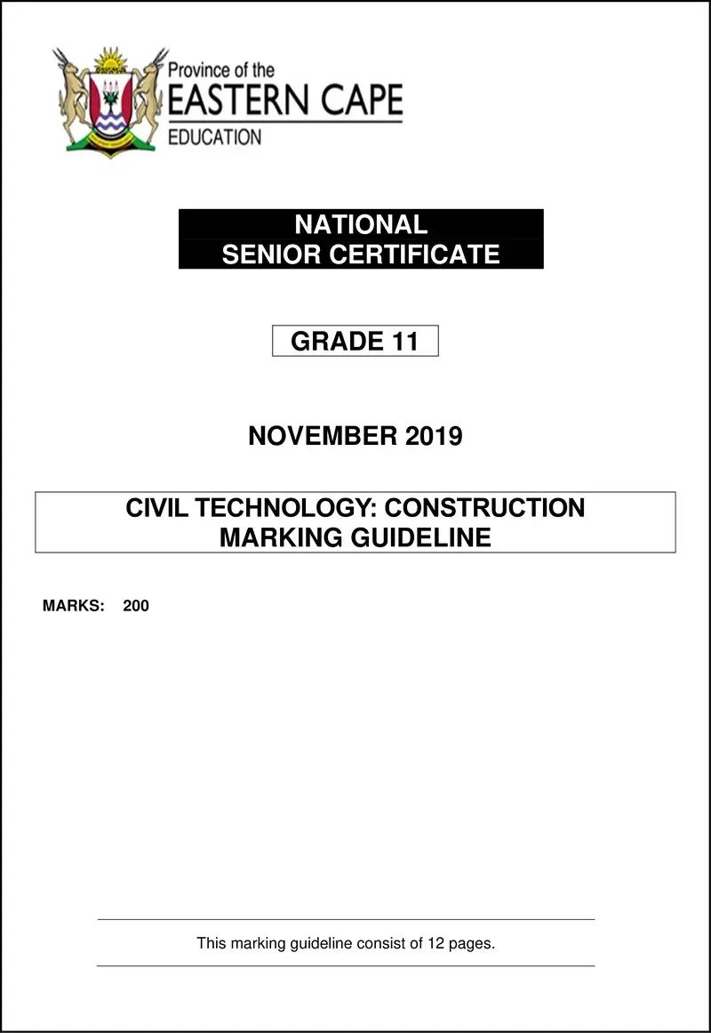 Grade 11 Civil Technology past paper 2019 – cvlt gr11 memo eng nov2019 construction