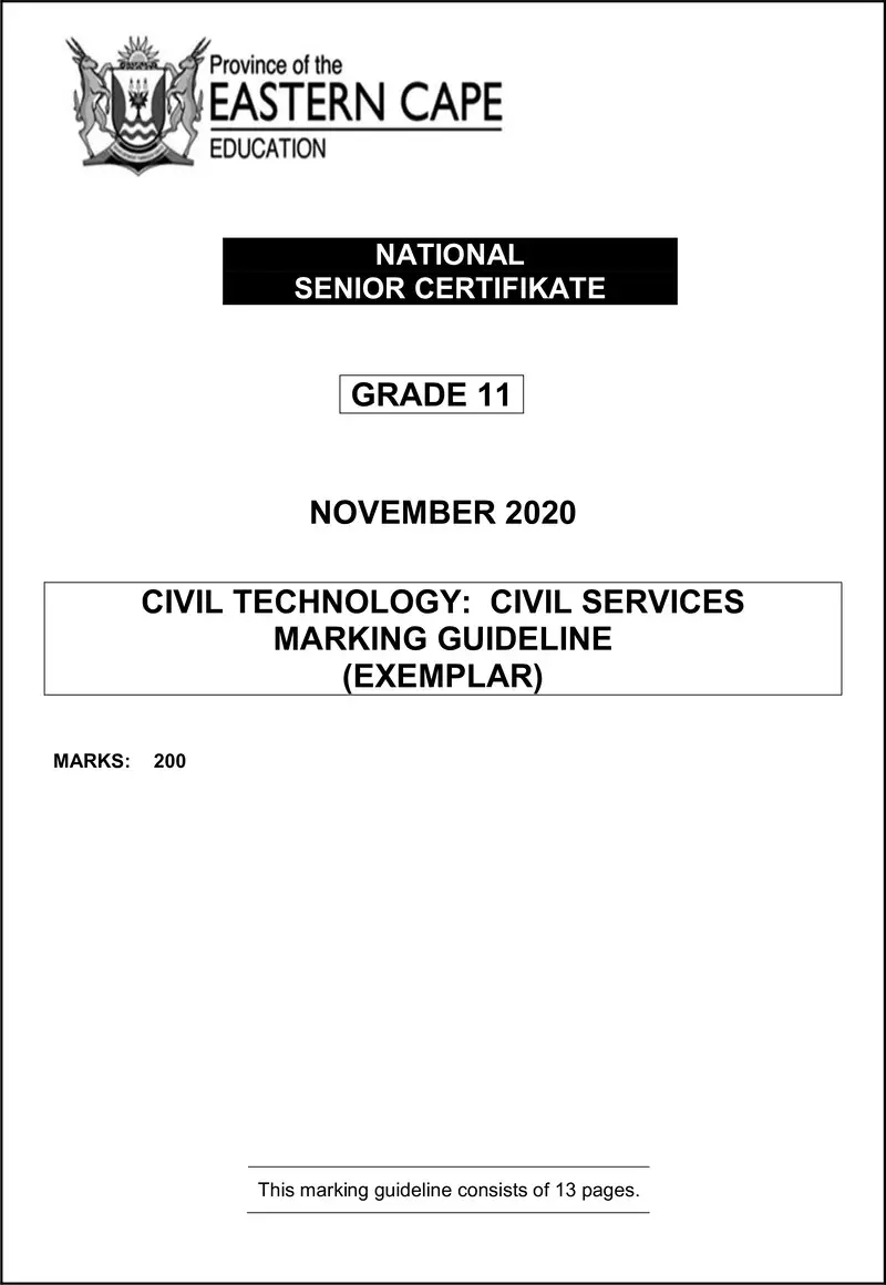 Grade 11 Civil Technology past paper 2020 – cvlt gr11 memo nov2020 civil services eng d