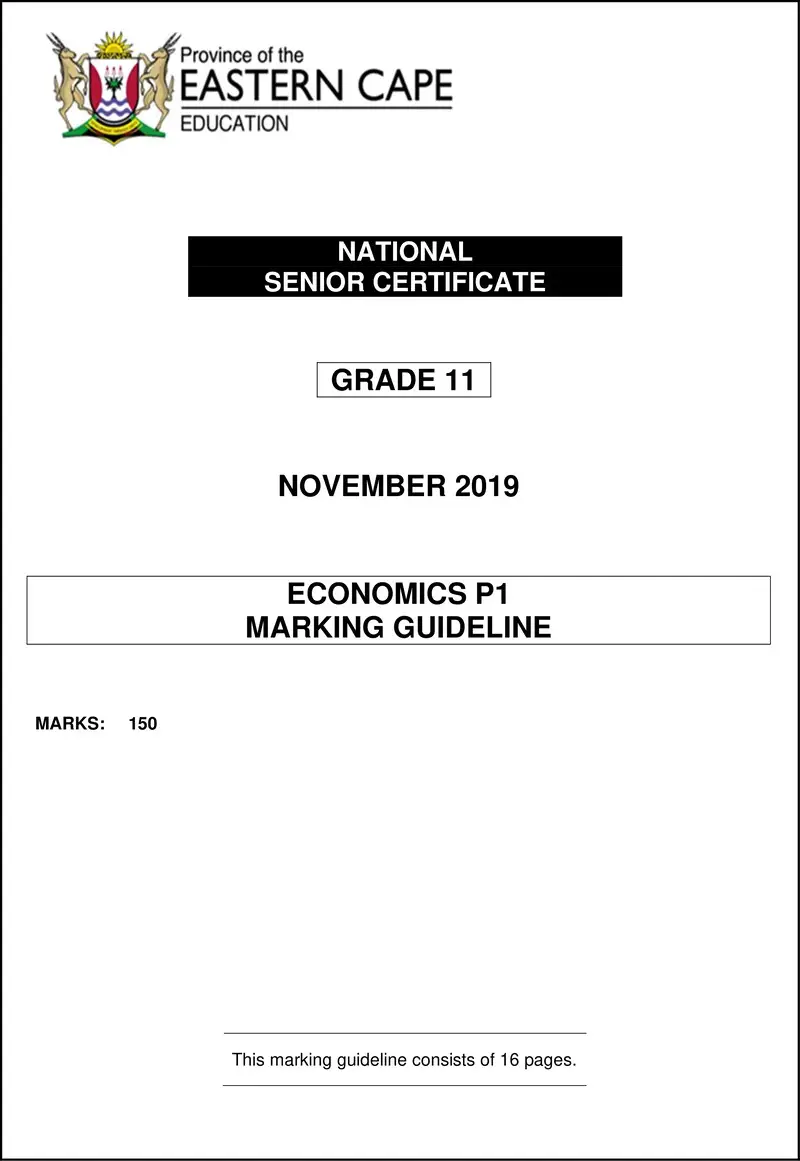 Grade 11 Economics past paper 2019 – econ p1 gr11 memo nov2019 eng