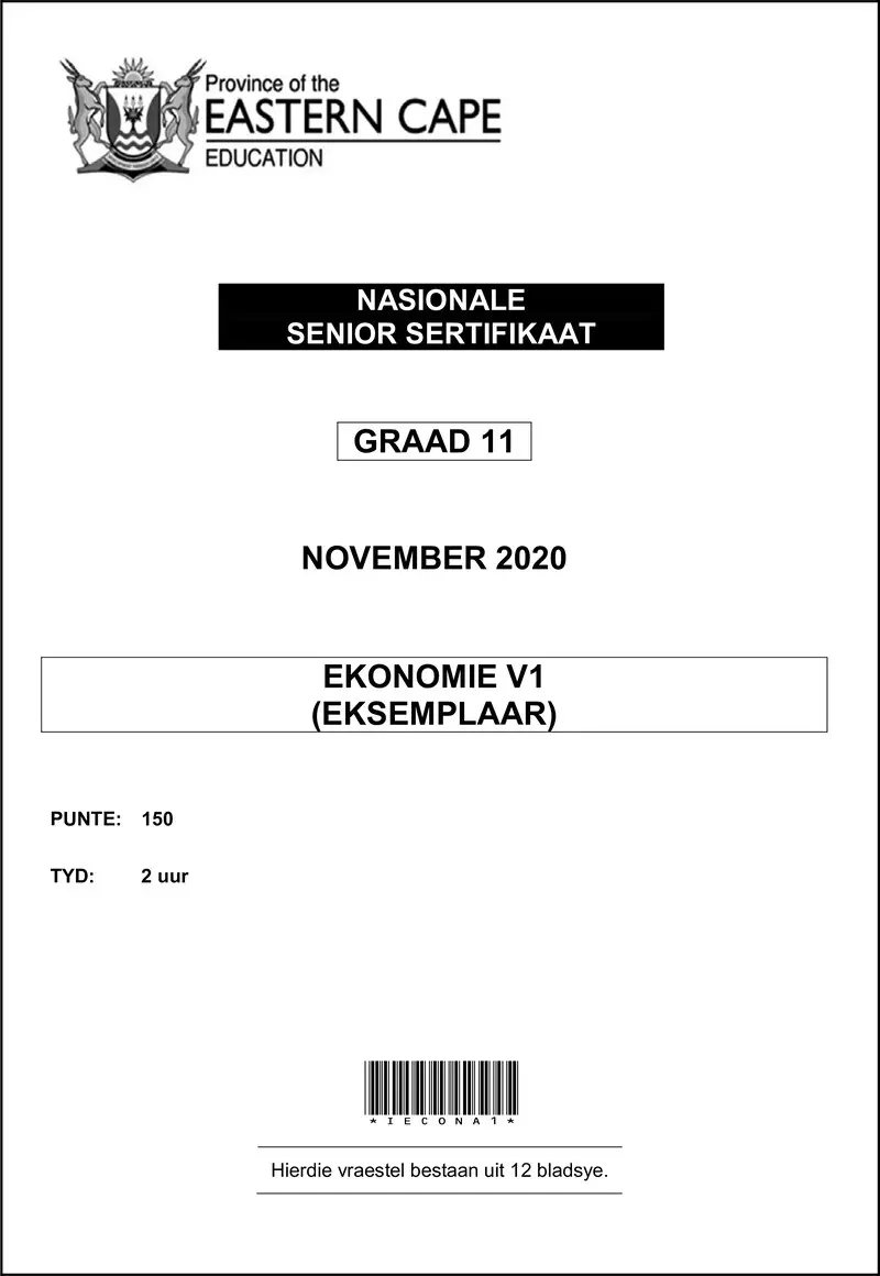 Grade 11 Ekonomie past paper 2020 – econ p1 gr11 qp memo nov2020 afr d