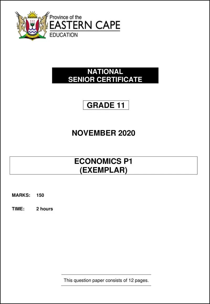 Grade 11 Economics past paper 2020 – econ p1 gr11 qp nov 2020