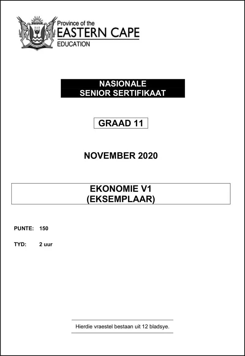 Grade 11 Ekonomie past paper 2020 – econ p1 gr11 qp nov2020 afr d