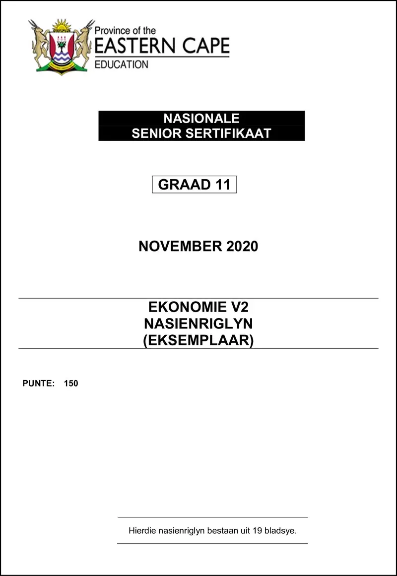 Grade 11 Ekonomie past paper 2020 – economic p2 gr11 memo nov2020 afr