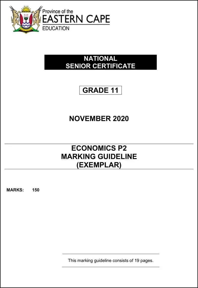 Grade 11 Economics past paper 2020 – economic p2 gr11 memo nov2020 eng