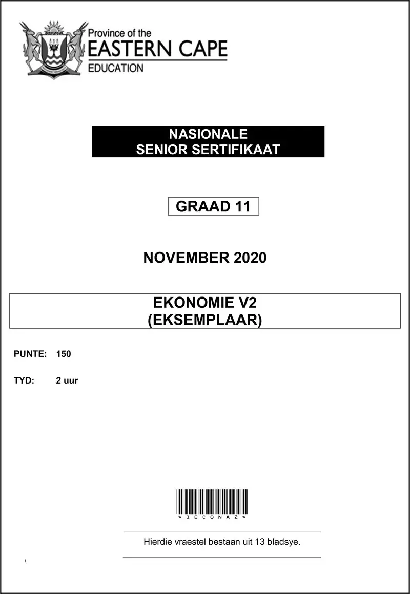 Grade 11 Ekonomie past paper 2020 – economic p2 gr11 qp memo nov2020 afr d