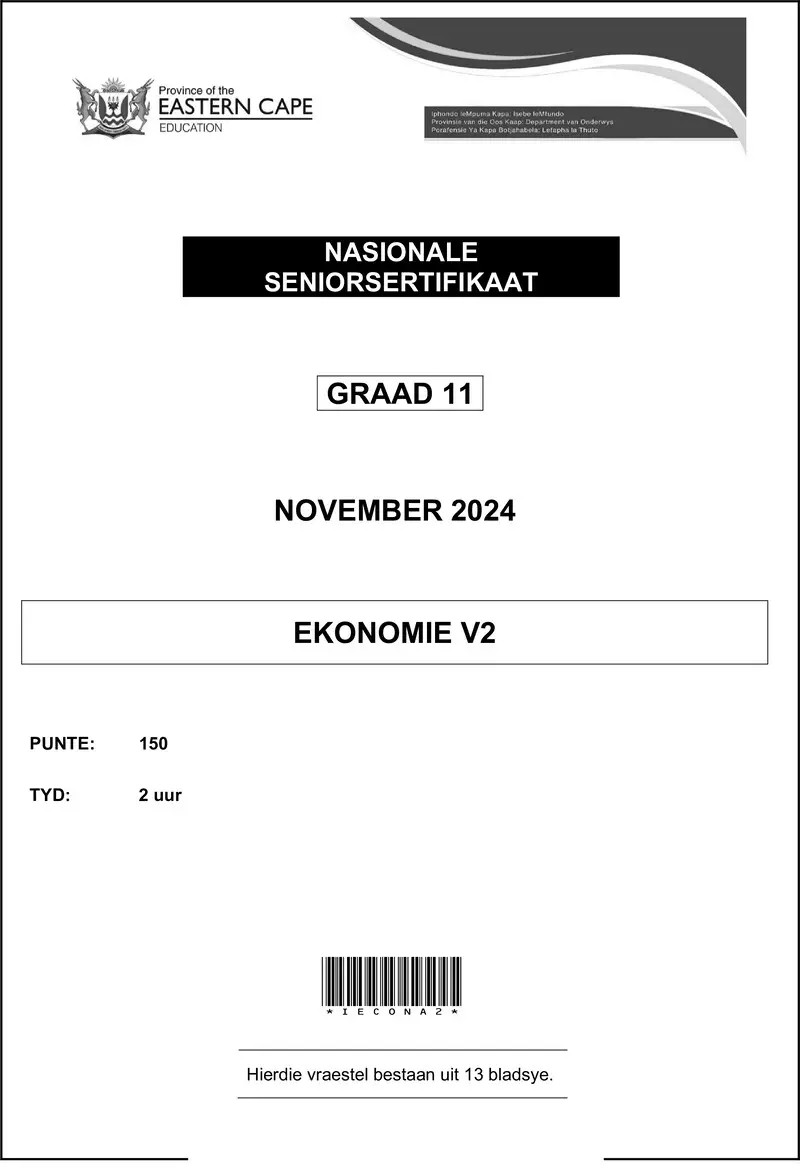 Grade 11 Economics past paper 2024 – economics grade 11 p2 qp nov 2024 afr d