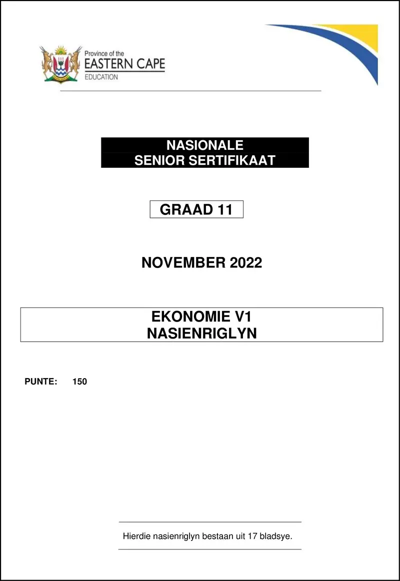 Grade 11 Economics past paper 2022 – economics p1 gr11 memo nov2022 afr