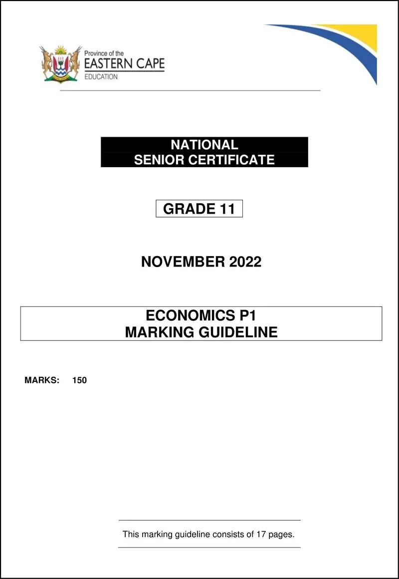 Grade 11 Economics past paper 2022 – economics p1 gr11 memo nov2022 eng