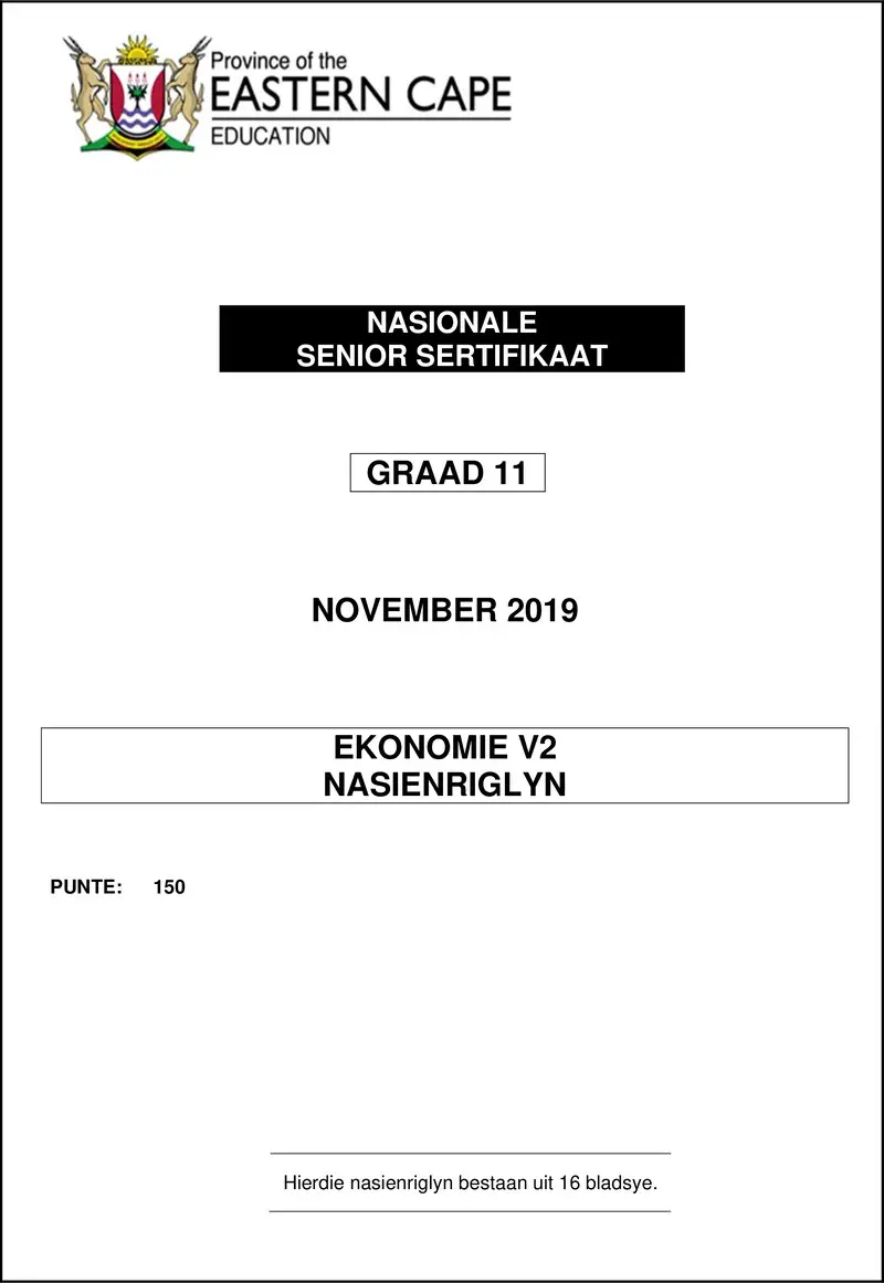 Grade 11 Economics past paper 2019 – economics p2 gr11 memo nov2019 afr