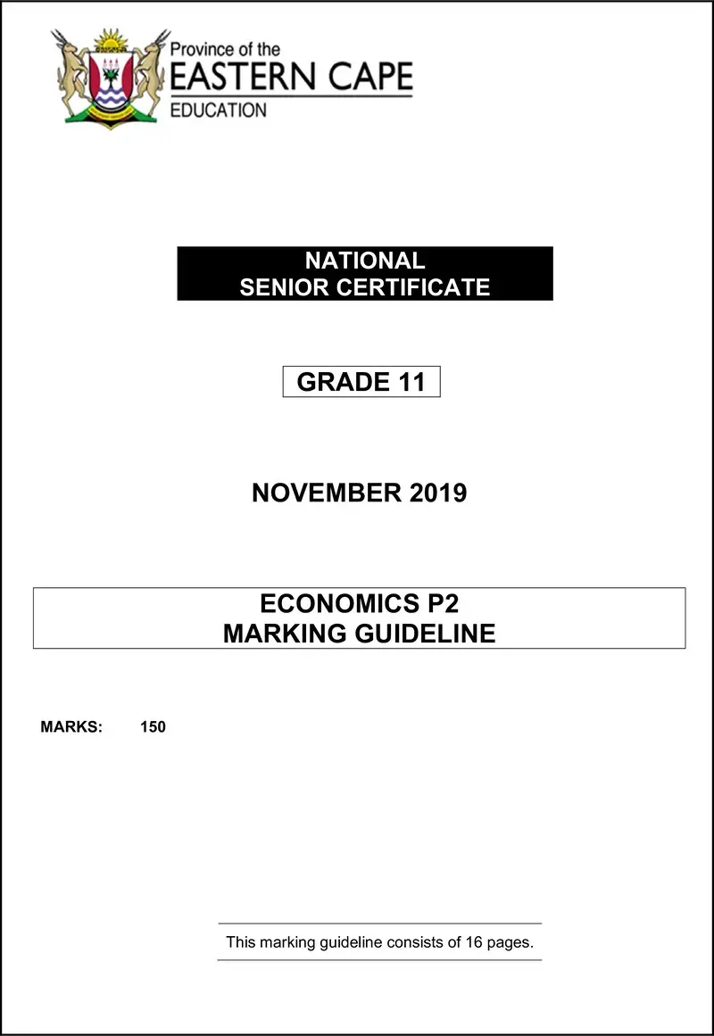 Grade 11 Economics past paper 2019 – economics p2 gr11 memo nov2019 eng