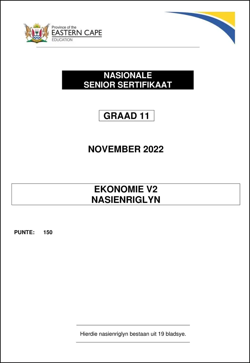 Grade 11 Economics past paper 2022 – economics p2 gr11 memo nov2022 afr