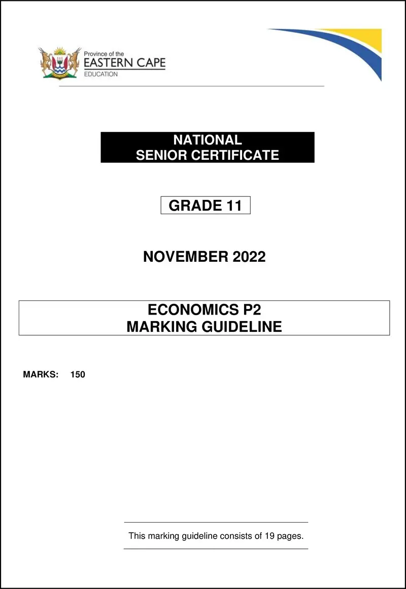 Grade 11 Economics past paper 2022 – economics p2 gr11 memo nov2022 eng