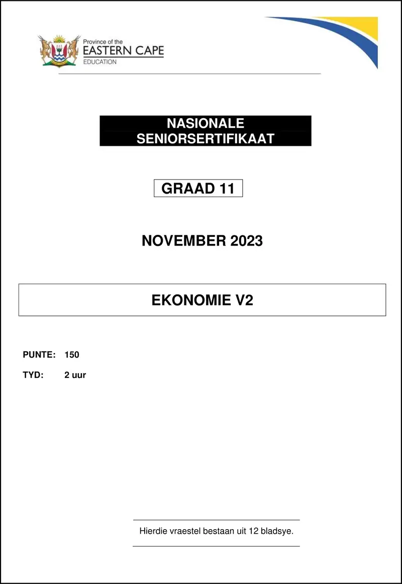 Grade 11 Economics past paper 2023 – economics p2 qp gr11 nov2023 afr